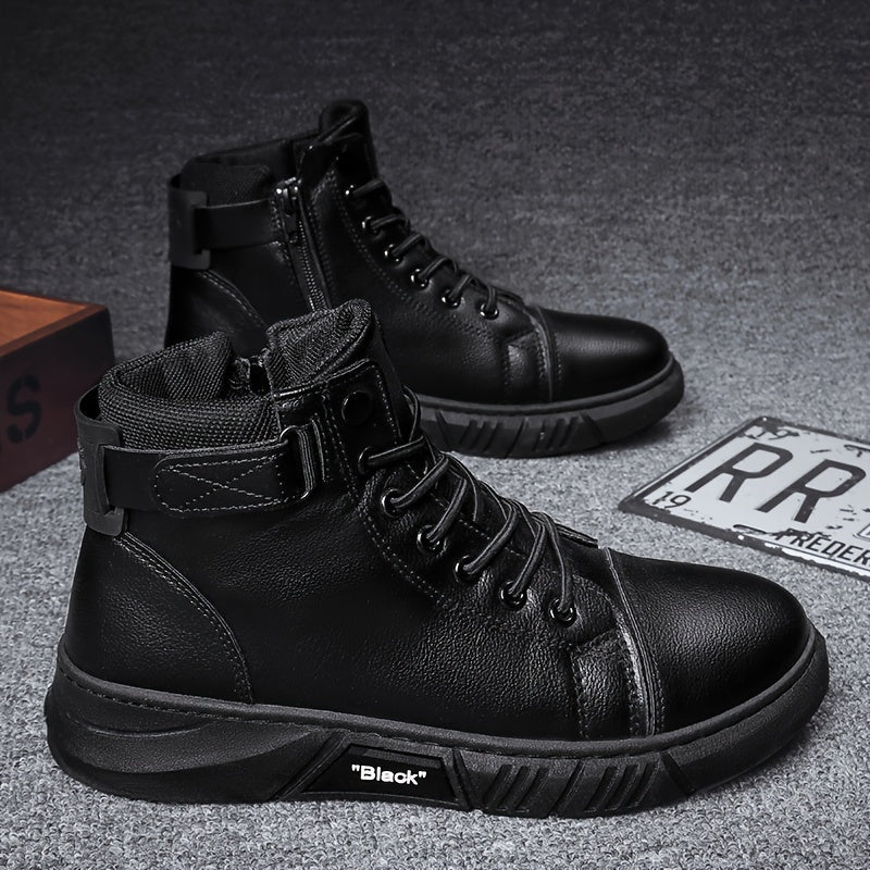 Xandor | Bottes Hiver Homme Noir Montantes avec Lacets et Sangle Cheville