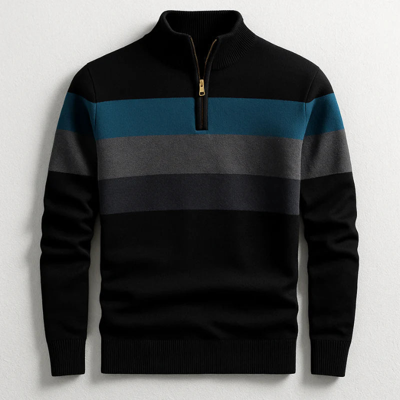 Pull Homme Demi-Zip à Rayures Modernes pour Style Hiver Élégant