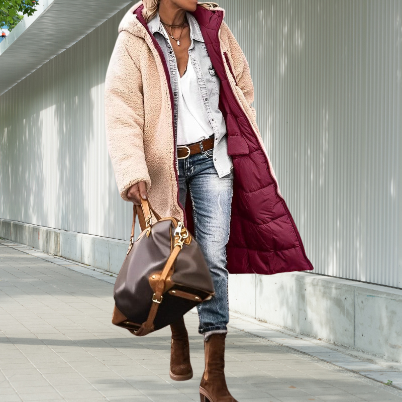 Zorélia | Manteau Hiver Femme Long Rembourré avec Capuche et Poches, Doublure Chaude