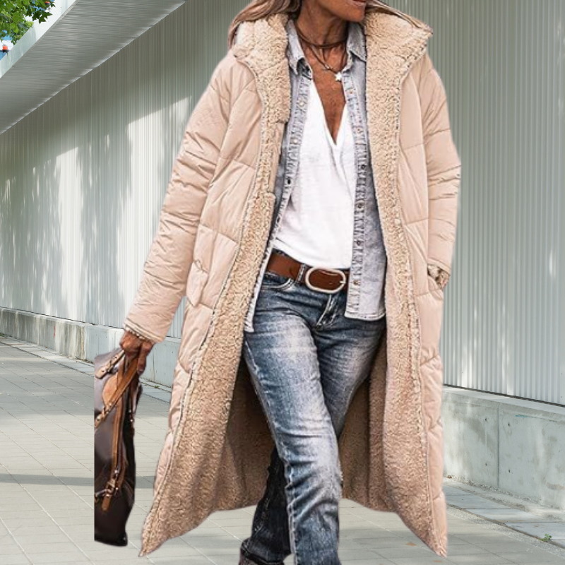 Zorélia | Manteau Hiver Femme Long Rembourré avec Capuche et Poches, Doublure Chaude