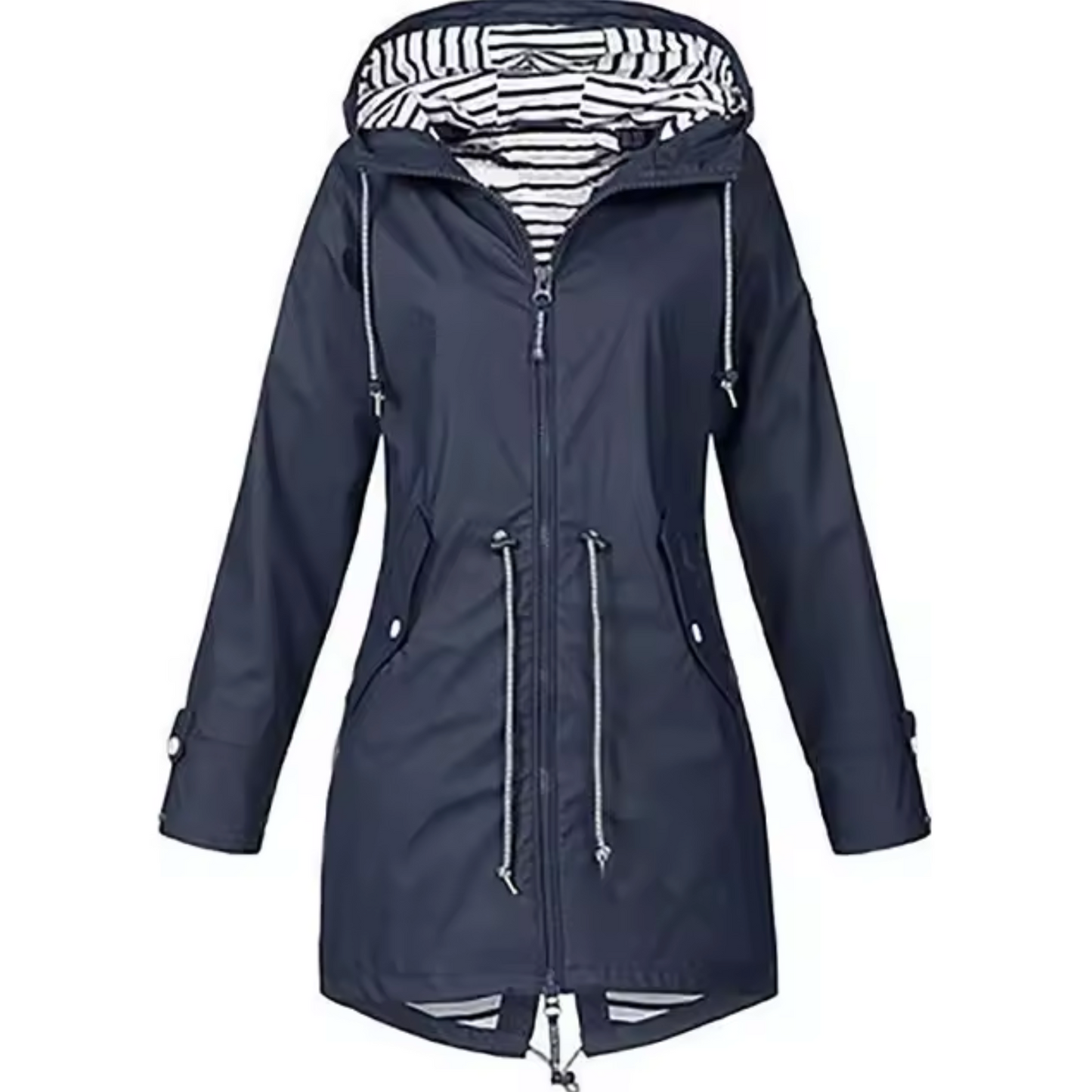 Valérie-Anne | Veste Femme Imperméable à Capuche et Taille Ajustable
