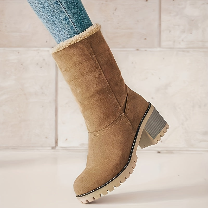 Sylvianne | Bottines Femme Hiver à Enfiler avec Talon Bloc et Doublure Chaude