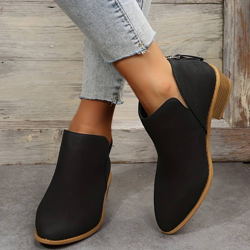 Prairie | Bottines Femme Classiques à Enfiler, Fermeture Éclair Arrière, Talon Bas et Bout Pointu