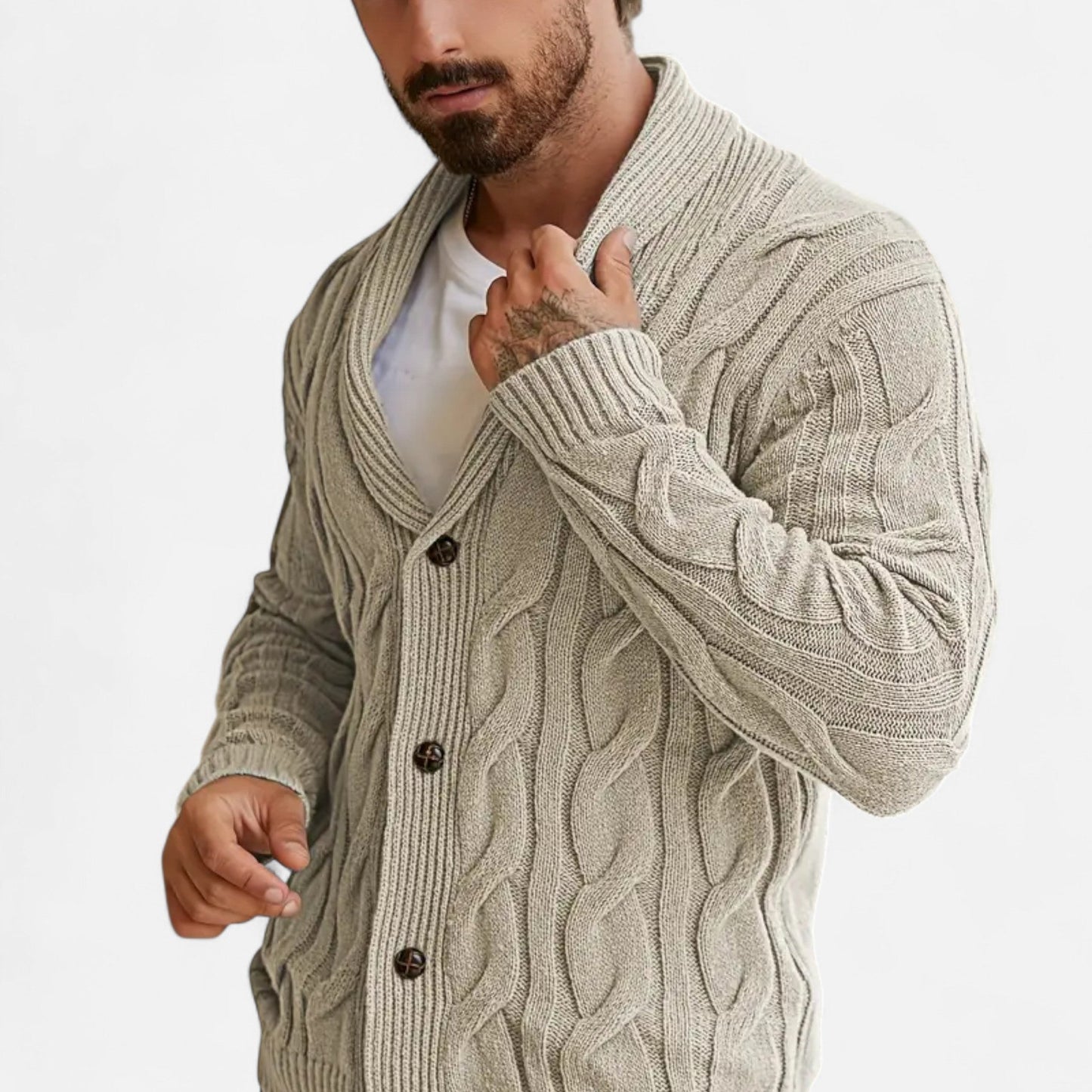 Geometric Knit Cardigan Homme | Gilet en Maille à Col Revers | Élégance Moderne & Confort d’Hiver