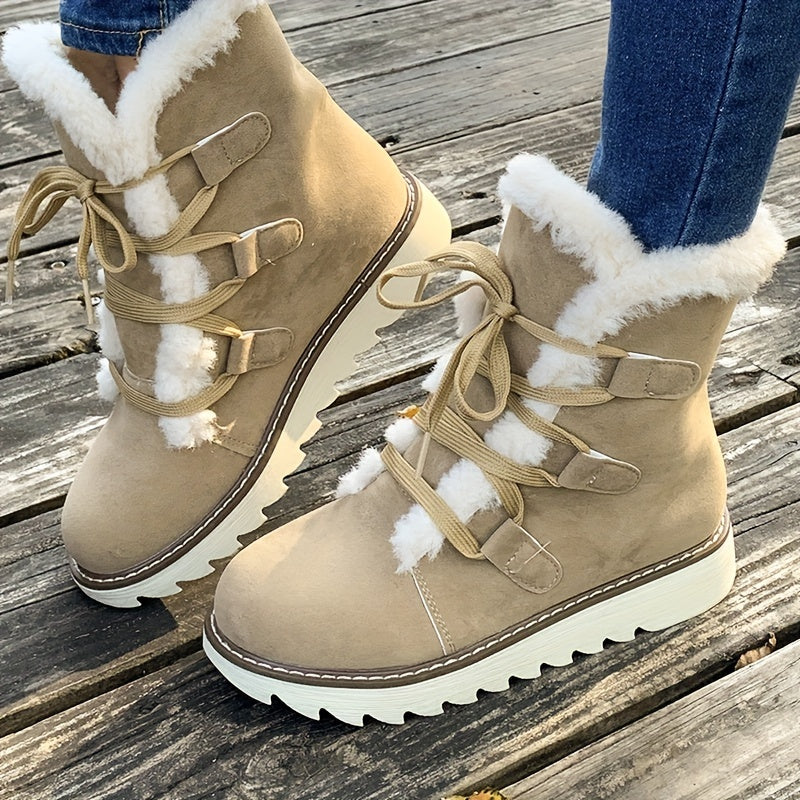 Théophane | Bottines Hiver Femme à Lacets avec Semelle Plateforme et Doublure Chaude