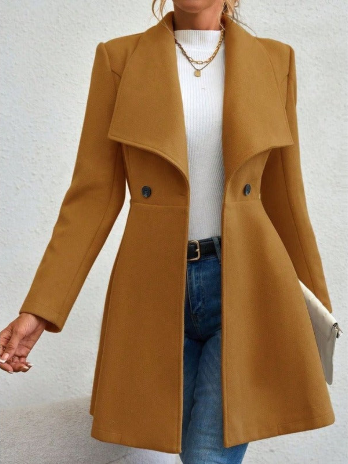 Assia | Manteau Femme Élégant à Large Col et Double Boutonnage, Stylé et Confortable