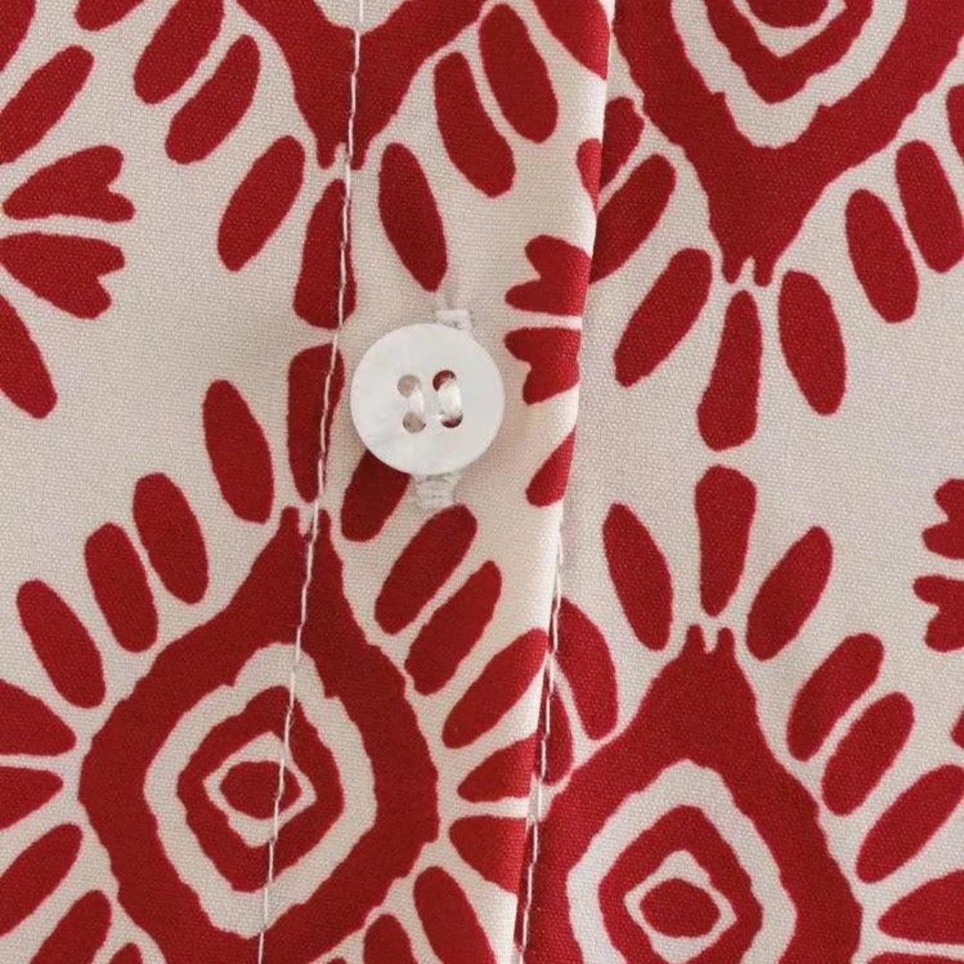 Philomène | Robe Femme Midi Ample à Manches Longues avec Motif Géométrique Élégant