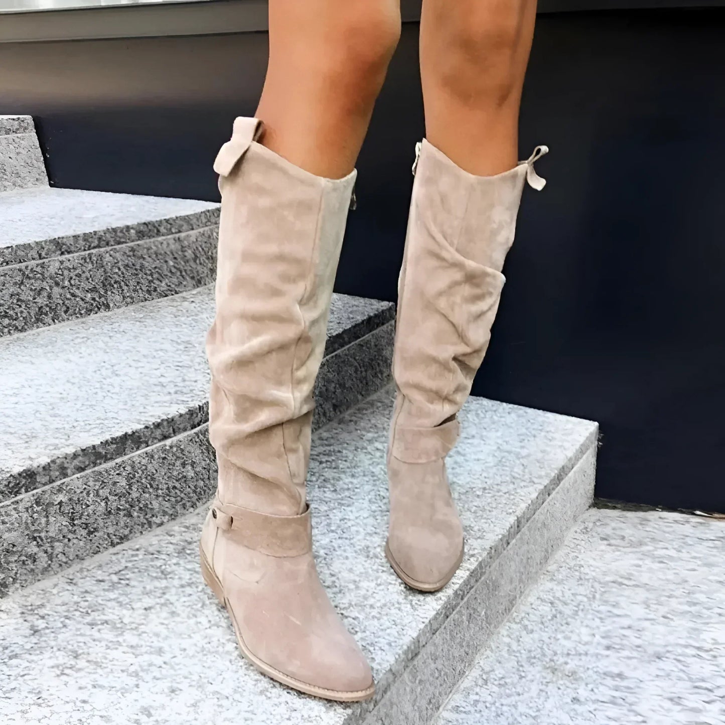 Séraphine | Bottines Femme Effet Cuir Hautes à Talon Bloc et Fermeture Latérale