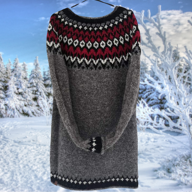 Emmanuelle | Robe Pull Courte Femme en Maille avec Motif Tribal, Stylée et Confortable