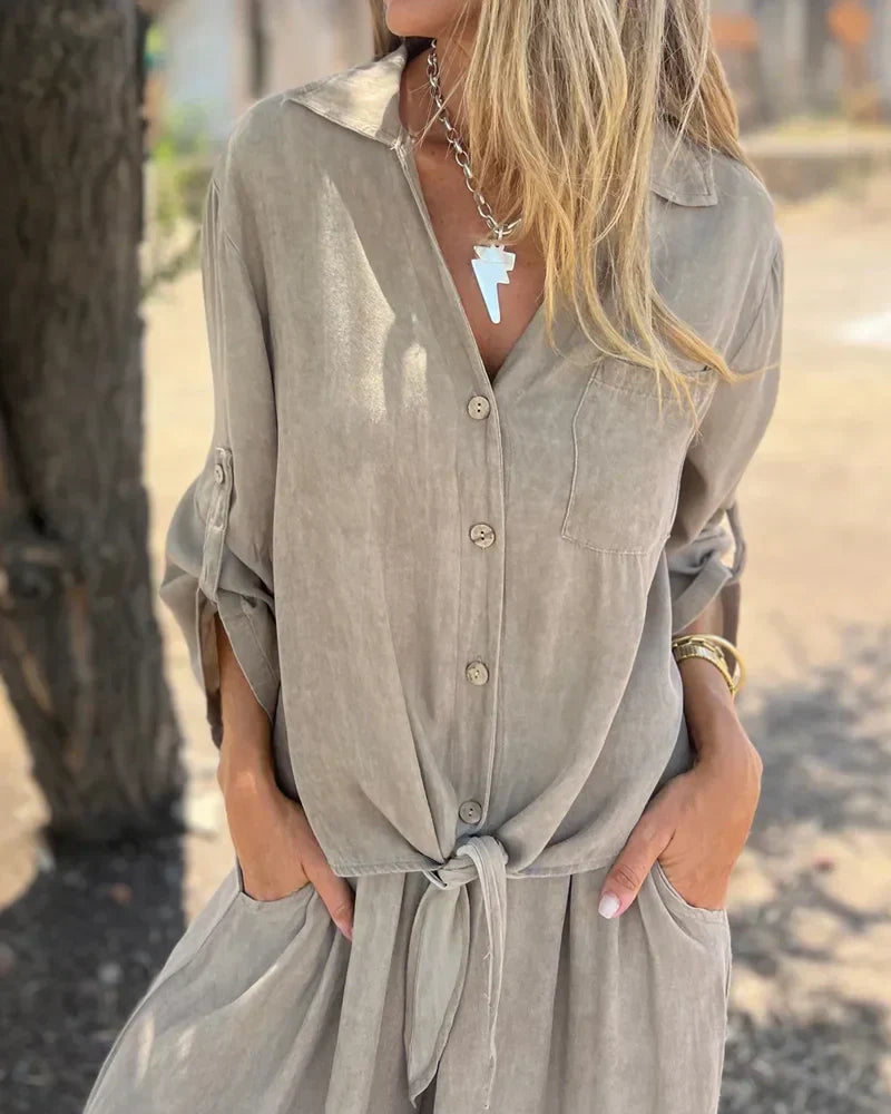 Emine | Ensemble Femme 2 Pièces Élégant : Blouse Ample à Manches Longues et Pantalon Large
