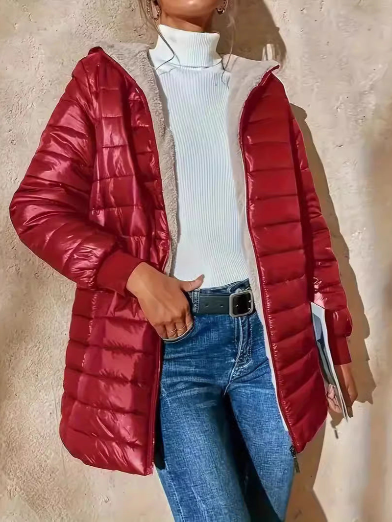 Coline | Veste Femme Longue Matelassée avec Doublure Polaire et Fermeture Zippée, Chaude et Confortable