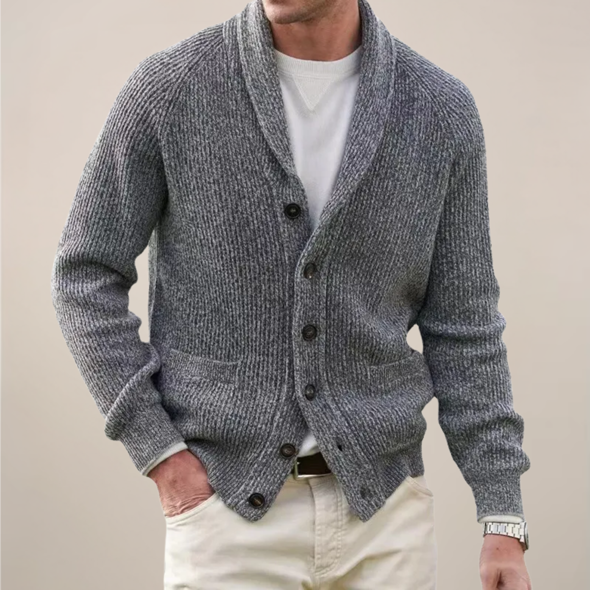 Cardigan classique pour homme avec col châle — style casual chic & confort quotidien