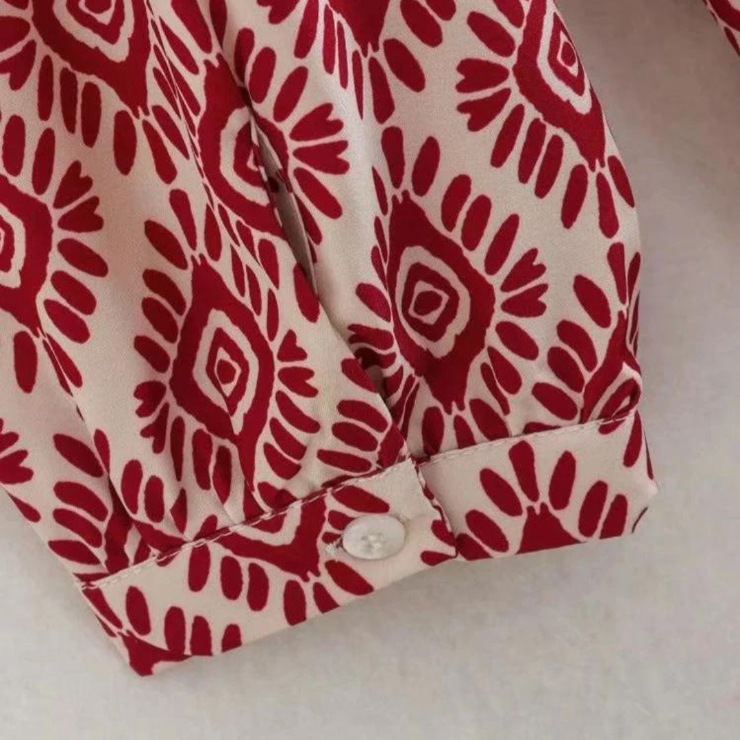 Philomène | Robe Femme Midi Ample à Manches Longues avec Motif Géométrique Élégant