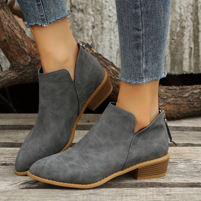 Prairie | Bottines Femme Classiques à Enfiler, Fermeture Éclair Arrière, Talon Bas et Bout Pointu