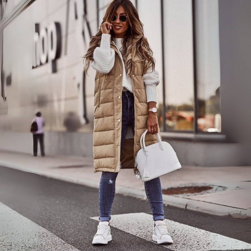 Maria | Veste Longue Femme Matelassée à Capuche Style Hiver