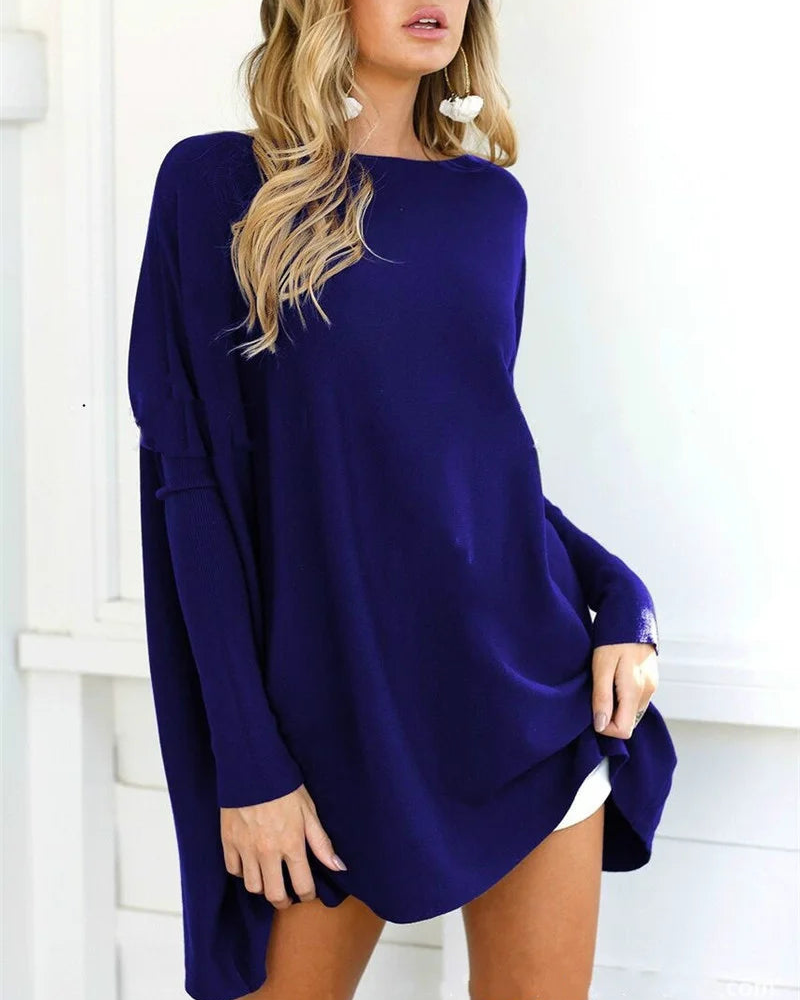 Éden | Pull Femme Oversize Décontracté à Col Rond en Couleur Unie