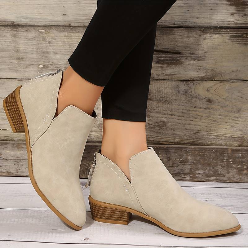 Prairie | Bottines Femme Classiques à Enfiler, Fermeture Éclair Arrière, Talon Bas et Bout Pointu