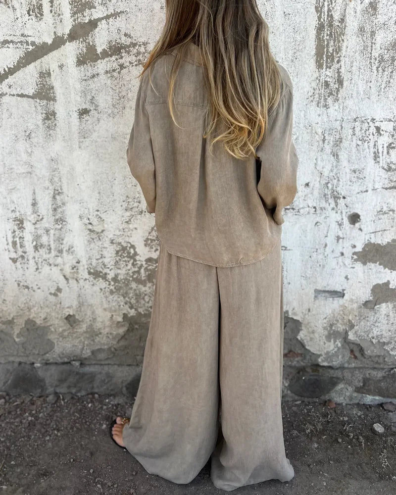 Emine | Ensemble Femme 2 Pièces Élégant : Blouse Ample à Manches Longues et Pantalon Large