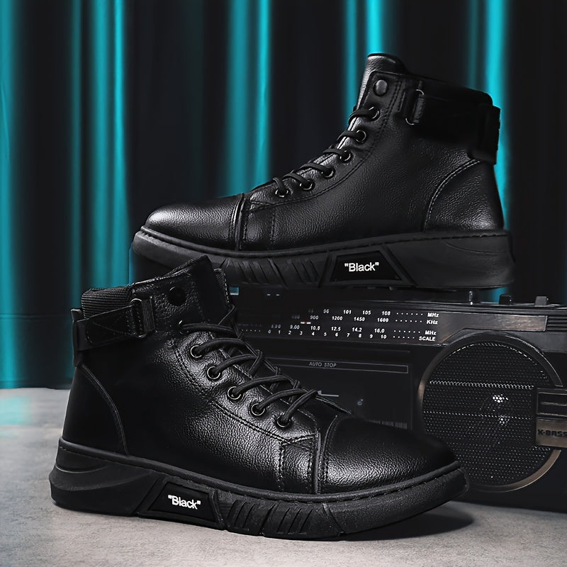 Xandor | Bottes Hiver Homme Noir Montantes avec Lacets et Sangle Cheville