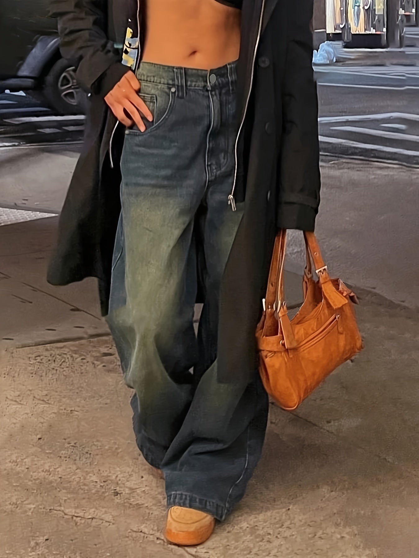 Suzette | Jean Baggy Femme Tendance Coupe Large avec Jambe Ample et Délavage Léger Bleu