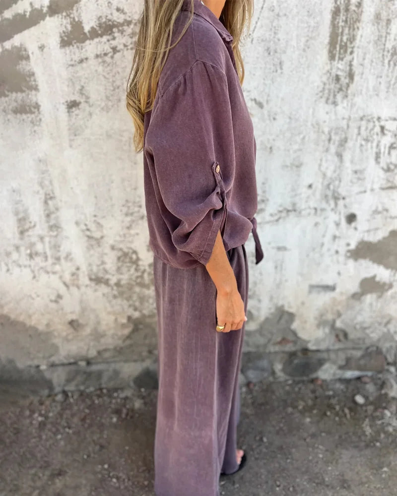 Emine | Ensemble Femme 2 Pièces Élégant : Blouse Ample à Manches Longues et Pantalon Large