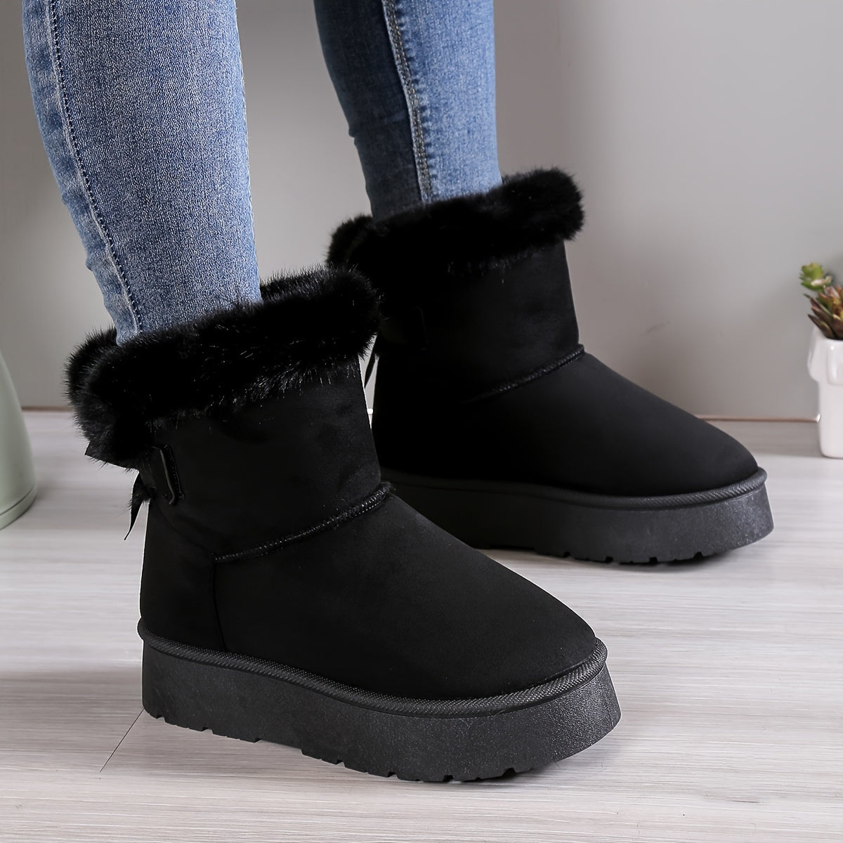 Bottes Hiver Femme | Doublure Chaude en Peluche & Nœud Élégant