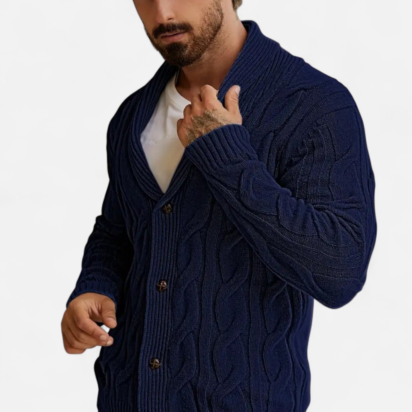 Geometric Knit Cardigan Homme | Gilet en Maille à Col Revers | Élégance Moderne & Confort d’Hiver