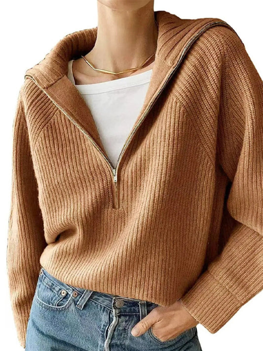 Diane | Pull Femme Demi-Zip à Manches Longues en Maille Décontractée