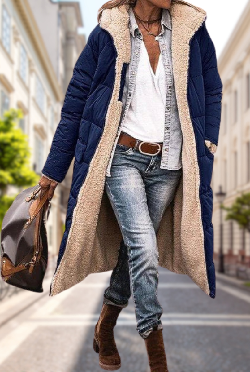 Yvette | Manteau Long Femme Doublé Polaire pour l’Hiver Chaud et Élégant