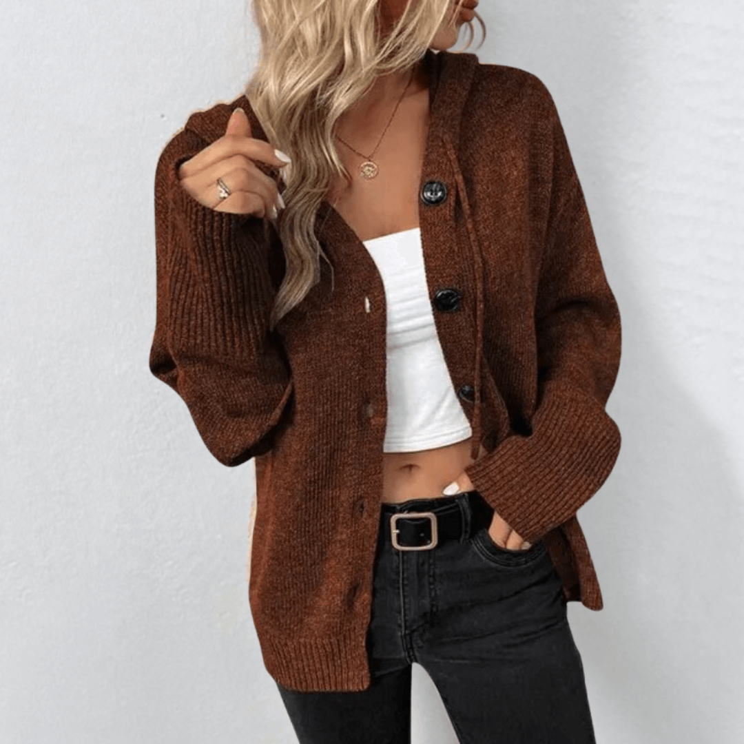Olympe | Gilet Cardigan Femme à Capuche avec Boutons et Cordon de Serrage
