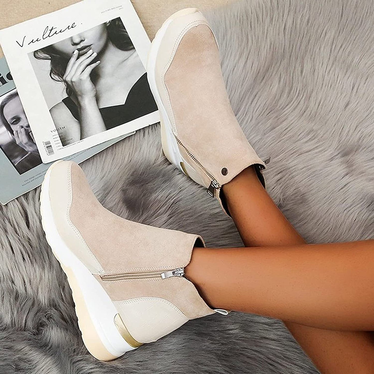 Tiphaine | Bottines Femme Modernes à Semelle Compensée et Fermeture Latérale Effet Suède