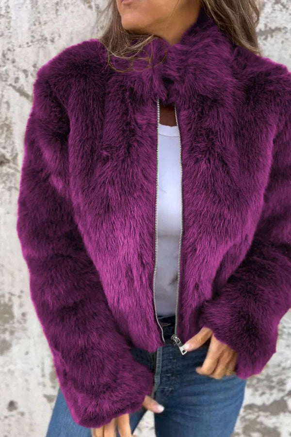 Eulalia | Veste Femme Mode en Fausse Fourrure à Col Montant et Fermeture Éclair