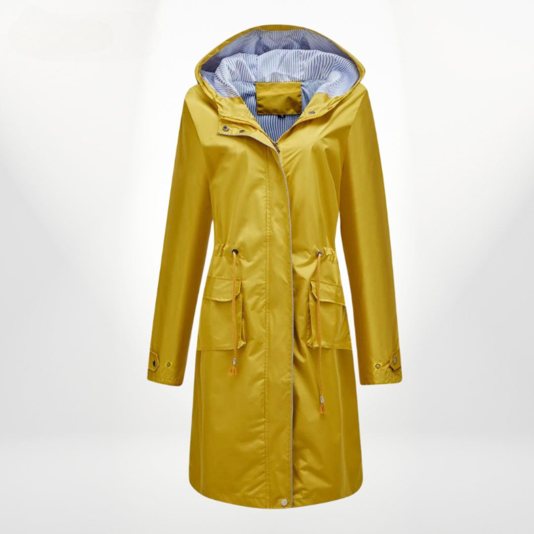 Laure | Trench Long Femme à Capuche et Taille Ajustable Kaki