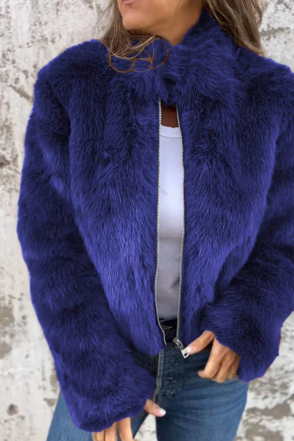 Eulalia | Veste Femme Mode en Fausse Fourrure à Col Montant et Fermeture Éclair