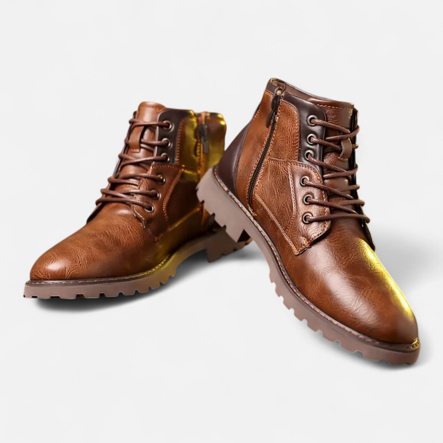 Vintage Leather Lace-Up Boots Homme | Bottines à Lacets avec Fermeture Éclair | Élégance Intemporelle & Résistance Moderne