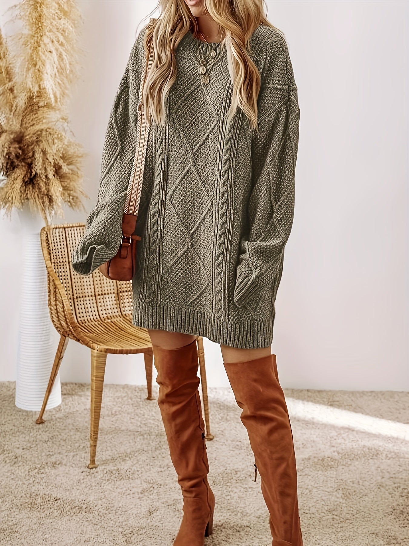 Rosabelle | Robe Pull Femme Tricotée à Manches Longues Décontractée