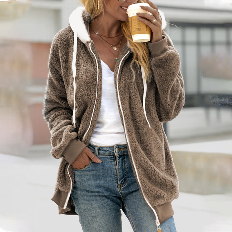 Karmina | Sweat à Capuche Femme Teddy Doux avec Zip et Cordon