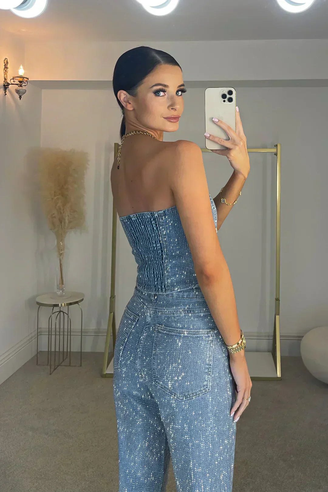 Jumpsuit Femme Sans Bretelles avec Effet Pailleté | Chic et Glamour pour Soirées