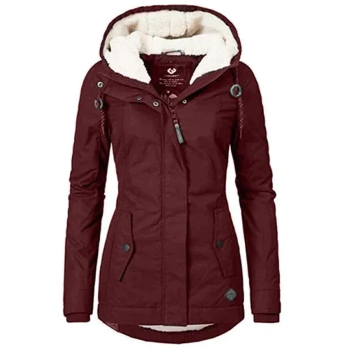 Magali | Manteau Long Femme Capuche Doublé Polaire Zippé