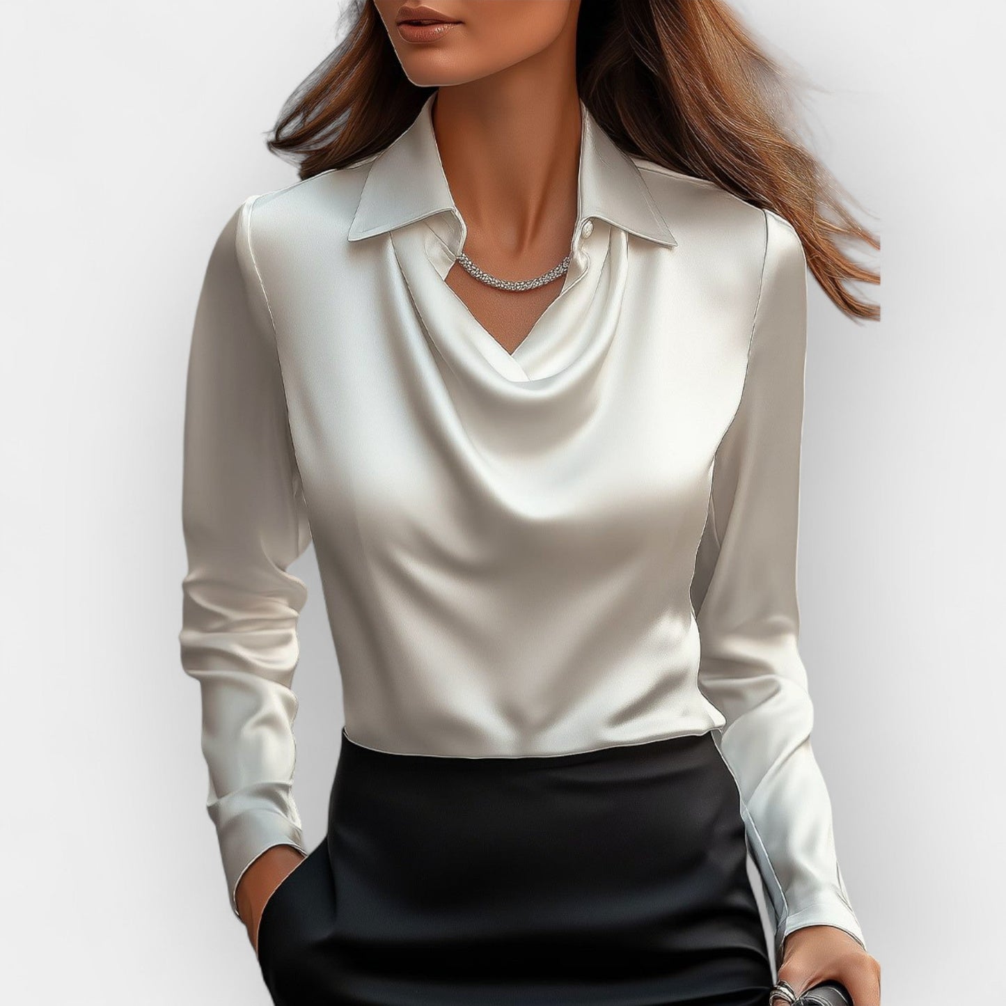 Naïselle | Blouse Femme Satinée Col Cascade à Manches Longues Élégante