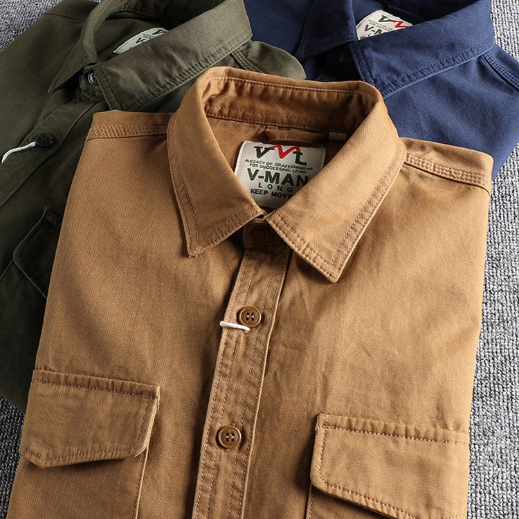 Cargo Shirt Homme | Chemise à Poches Style Utilitaire | Coton Premium Uni