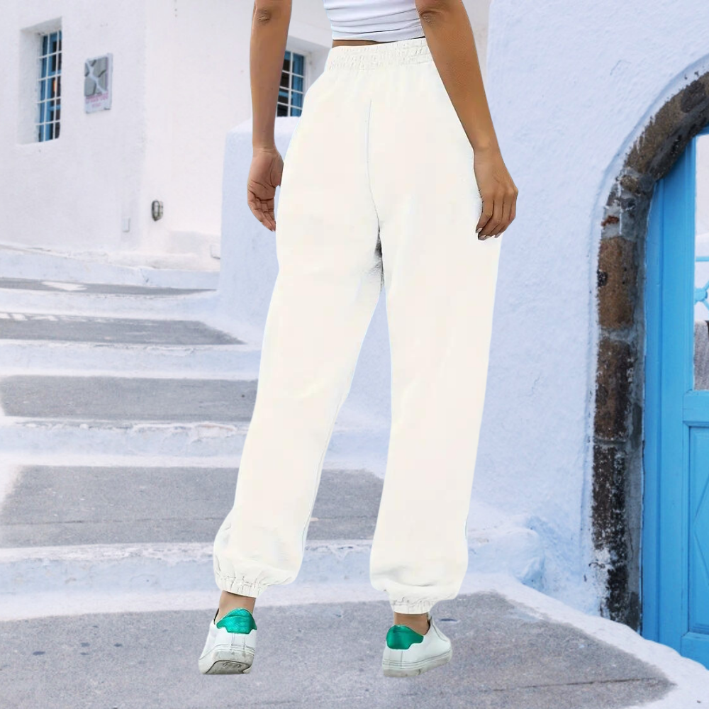 Déborah | Pantalon Jogger Femme Taille Haute, Léger et Ample avec Poches