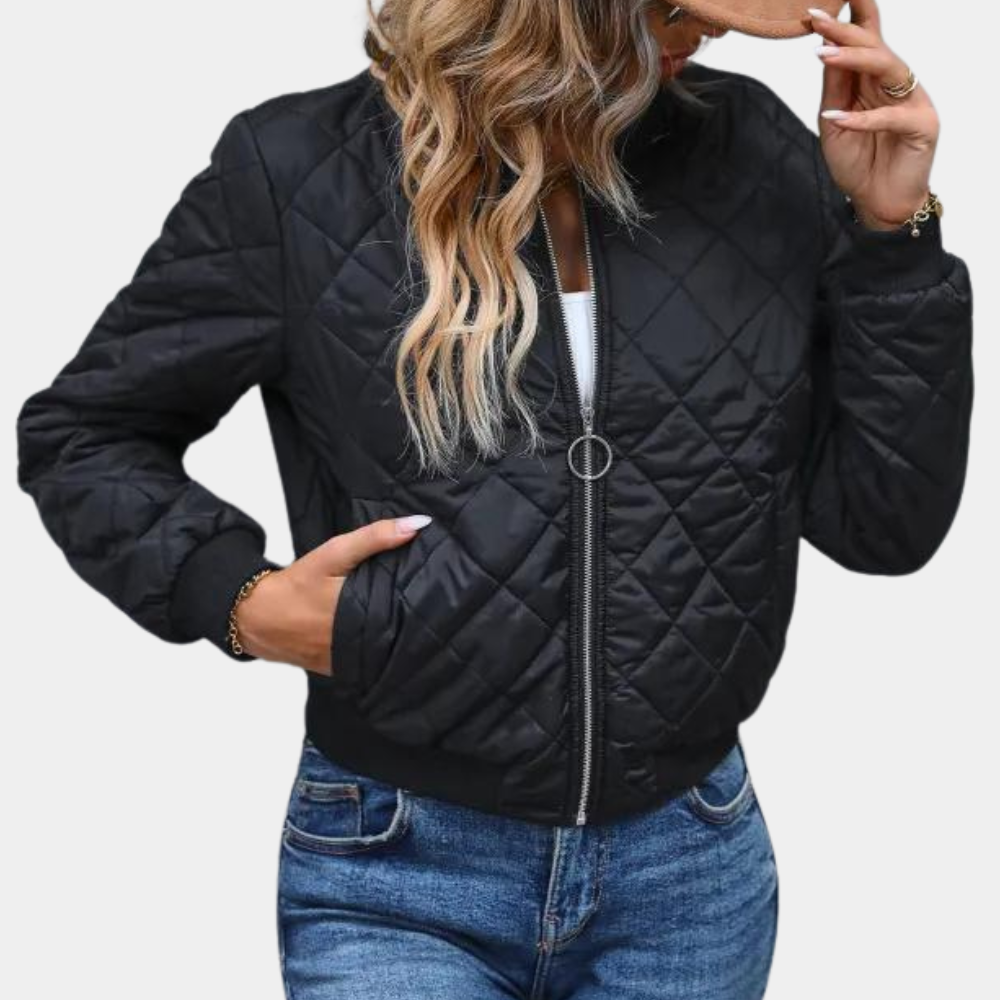 Katheline | Bomber Femme Noir Matelassé avec Zip