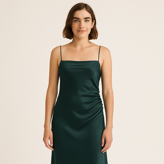 Robe midi en soie vert forêt