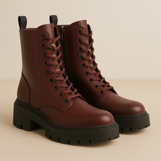 Burgundy Matte Combat Boots