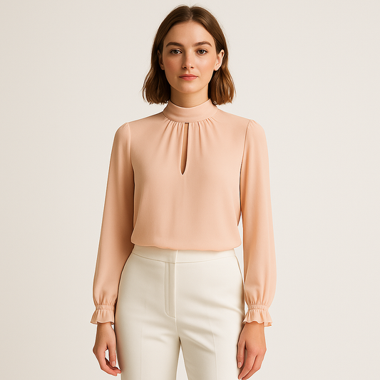 Chemisier à col montant pêche douce