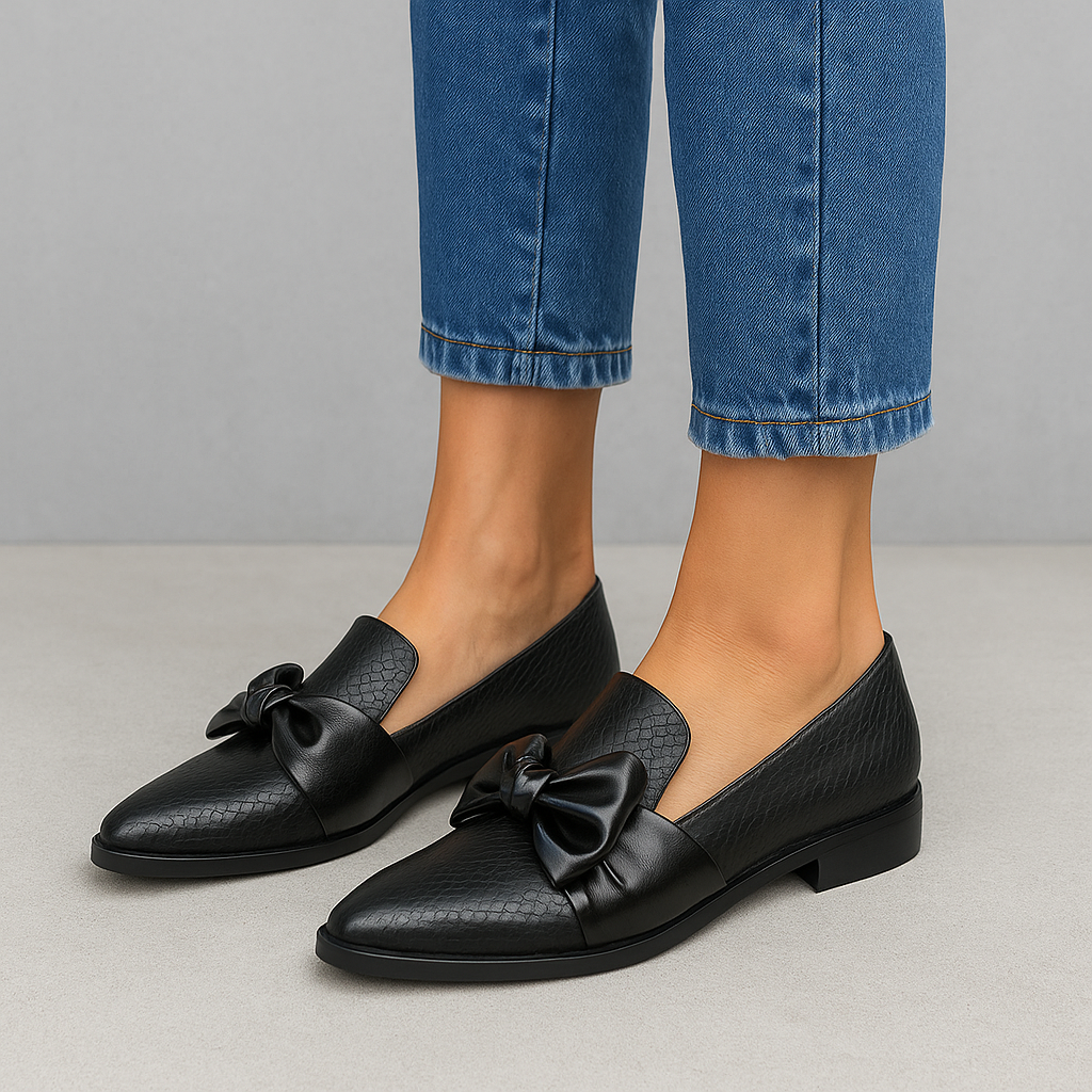 Colombe | Mocassins Noirs Féminins à Bout Pointu avec Nœud, Style Business Décontracté