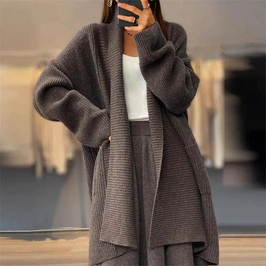 Fanchon | Cardigan Femme Long en Maille avec Poches et Coupe Décontractée