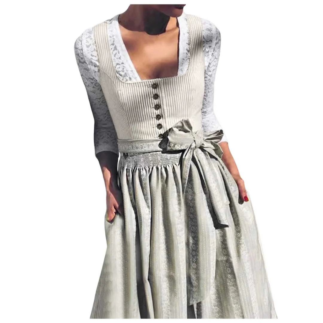 Palmyre | Robe Dirndl Moderne et Élégante, Col Carré, Boutonnée à l’Avant, Taille Ceinturée, Mi-Longue