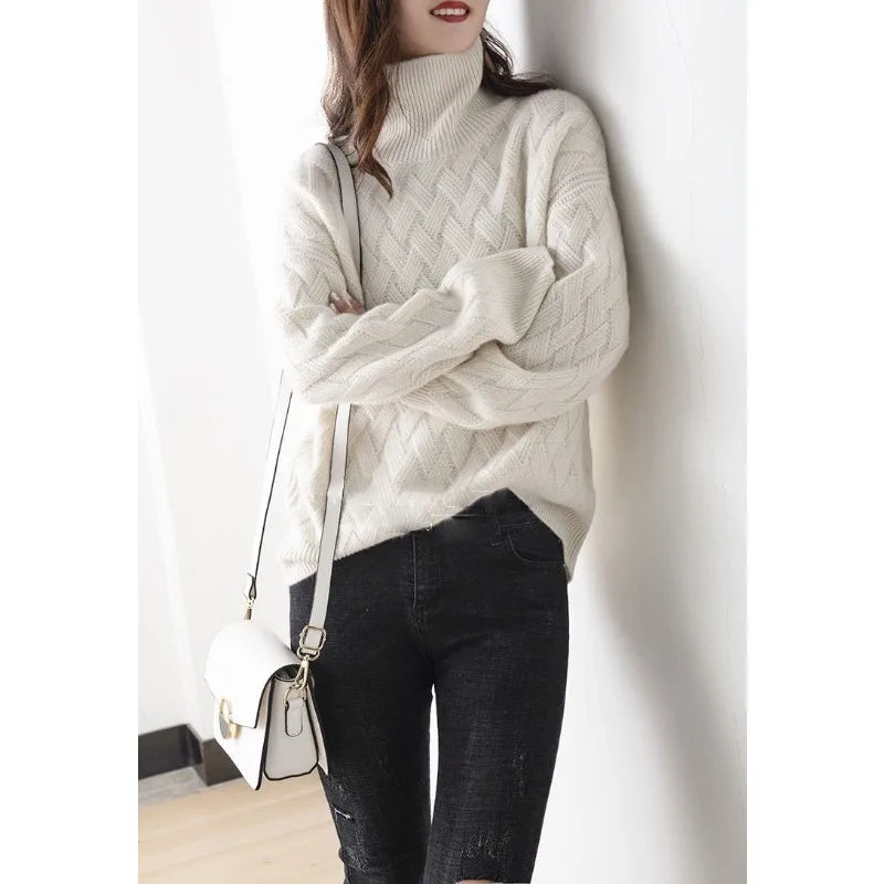 Éléonore | Pull Femme Chic à Col Roulé Texturé, Élégant et Confortable
